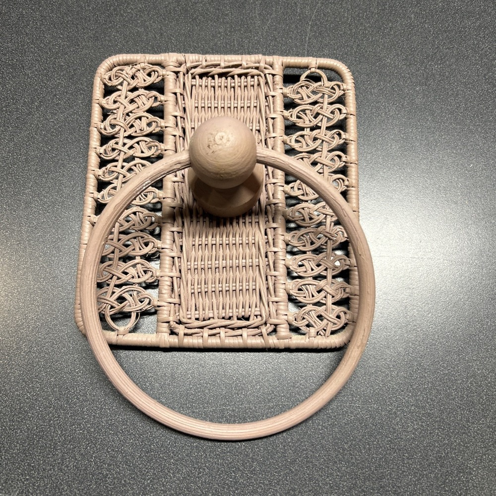 Vintage Wicker Rattan Towel Holder Cottagecore Decor Pink Mauve Towel Ring